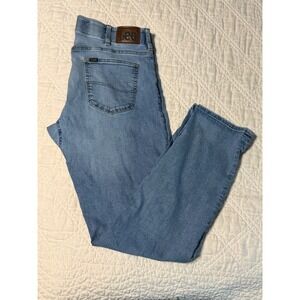 Lee Extreme Motion Mens Straight Fit Tapered Leg Jeans Light Wash Blue 36x34